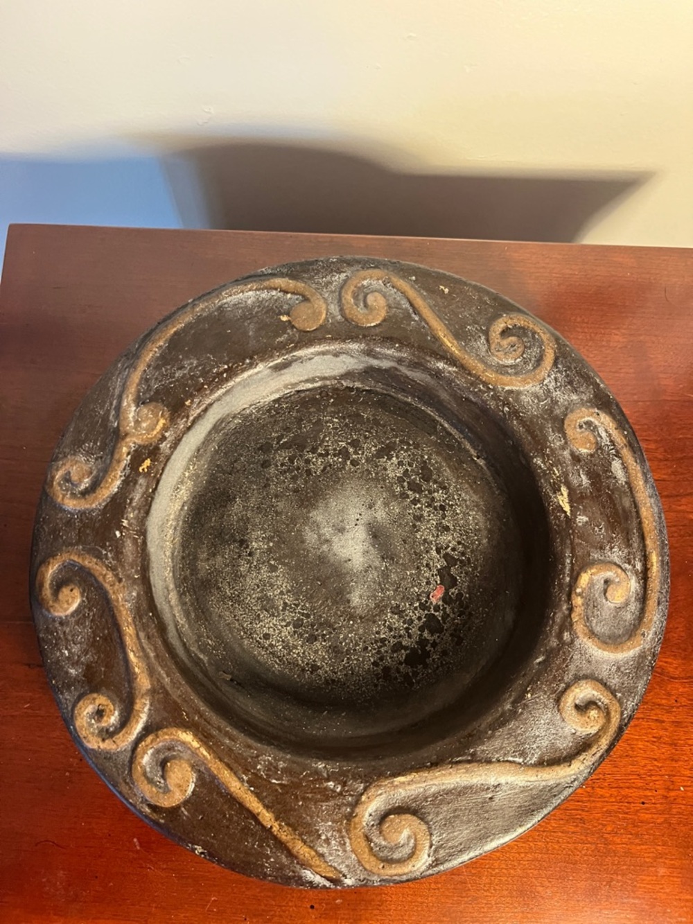 Distressed Black and Brown Swirl Ceramic Candle Plate made in Mexico